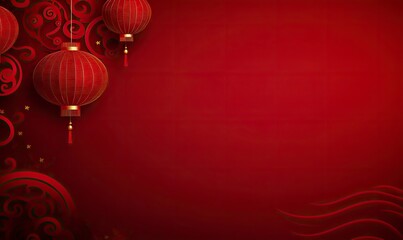 Red lantern hanging high, in the red simple Chinese pattern background, simple and beautiful generative AI