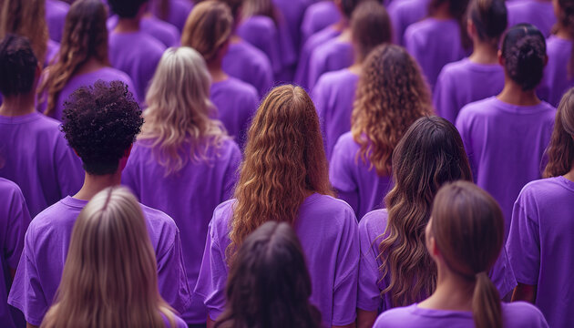 Group of people wearing purple shirts. Purple day. Epilepsy awareness.  - Powered by Adobe