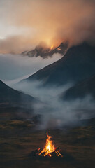Fototapeta premium Embers of Solitude: Cinematographic Composition Amidst the Andes' Fiery Mist