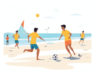 playing beach soccer on the summer
