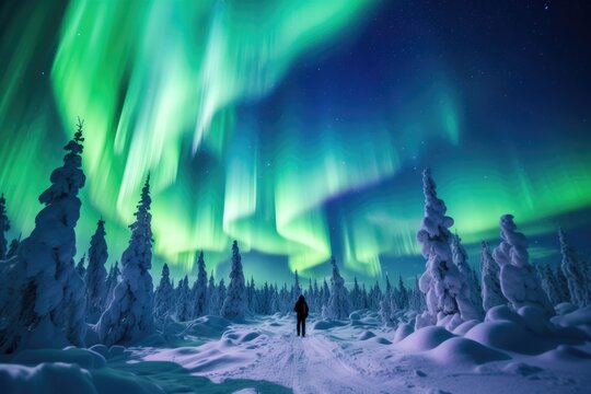 Marveling at the Northern Lights in Lapland, Finland.