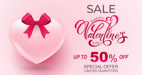 Valentine's day sale banner. Romantic composition with hearts. Vector illustration for website, advertisements, promotional materials.