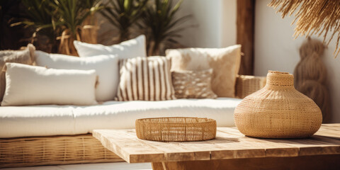 Boho Style Outdoor Lounge with Natural Fiber Decorations
