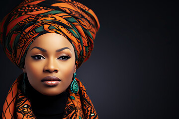 Elegant Woman with Colorful Headwrap and Statement Earrings