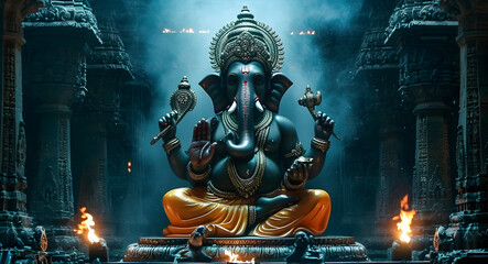 Lord ganesha sculpture in temple. Lord ganesh festival. - obrazy, fototapety, plakaty