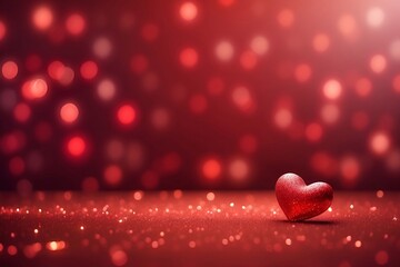 A red heart on bokeh background, valentine day, romantic background for banner design.
