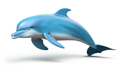 Blue dolphin is captured in mid-air as it jumps out of water. Perfect for aquatic-themed designs and projects