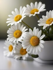 Obraz premium White daisies in a white vase on a light background