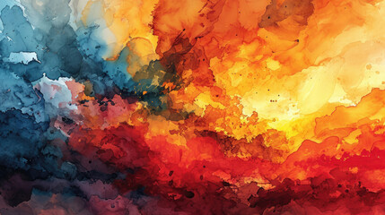 Obraz premium Abstract watercolor background combining red, orange and yellow colors