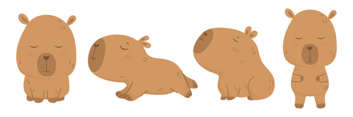 Cute cartoon capybara characters set