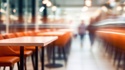 Blurry image of restaurant with tables and chairs. Suitable for various restaurant-related concepts