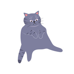 Cute funny cat. Fat pet animal. Cartoon character. Flat vector illustration.