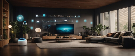 illustrate the concept of the Internet of Things with an image of a smart home, featuring various connected devices and appliances