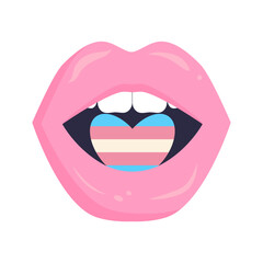 Lips with transgender heart. Blue, Pink and White colors. Gender symbol of Female, Male and Trans. LGBT, transgender visibility symbol. Flat vector illustration.