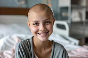 Solitude Amidst Complexity. A cancer Bald Individual in a Patterned Hospital Gown Reflects on Their Health Journey, Illuminated by Natural Light