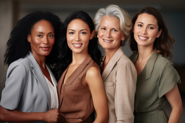 Fototapeta premium Group of women standing next to each other. Perfect for illustrating friendship, teamwork, or diversity. Can be used in various projects and designs