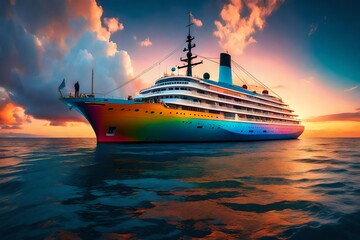 Fototapeta premium ship in the sea at sunset