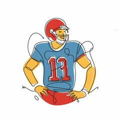 American super bowl player continuous line vector illustration, isolated on white background,