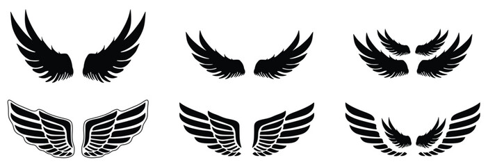 Wings Vector  icon set. Wings for heraldry, tattoos, logos.