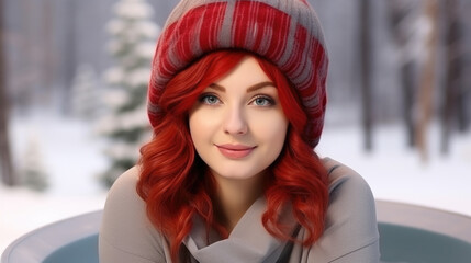 Woman with red hair wearing hat. Suitable for fashion, lifestyle, and outdoor-themed designs