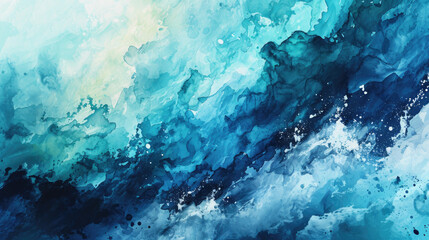 Abstract watercolor background with a combination of navy blue and sea green - obrazy, fototapety, plakaty