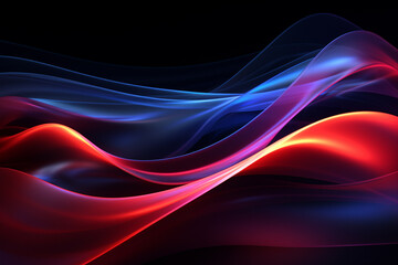 Dark abstract neon wave background created with Generative AI