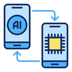 A pair of AI Smartphones vector Artificial Intelligence in Phones colored icon or logo element