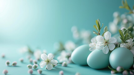 Fototapeta na wymiar Soft turquise Easter Background with Copy Space