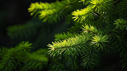 Fototapeta premium Photo of bright green pine needles set against dark shade