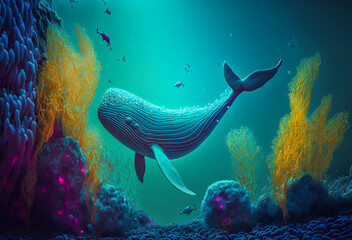 Blue whale in the ocean. Generative AI	