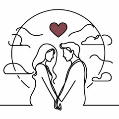 One continuous line drawing of couple in love, valentine's day. simple linear style. Editable stroke. Doodle vector illustration 