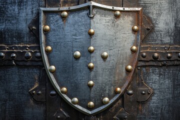 medieval-style metal shield with golden rivets