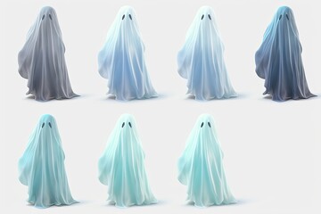 Collection of Ghostly Figures with Draping Fabric in Various Shades