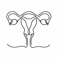One continuous line drawing of woman uterus. Ovary and womb reproductive system in simple linear style for logo and web banner gynecology medical clinic. Editable stroke. Doodle vector illustration