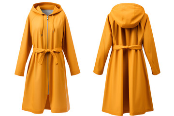Classic fashionable Yellow raincoat or rain jacket, mockup on white background. Space for design, print and showcasing. Generate Ai