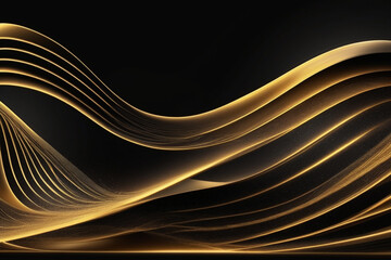3D Vector wave lines pattern smooth curves flowing dynamic gold gradient light isolated on a black background for the concept of luxury, technology, digital, communication, science, and music.