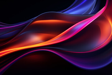 Dark abstract neon wave background created with Generative AI