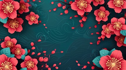 Happy Chinese New Year. Cherry blossom background. 