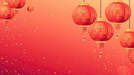 Chinese New Year background with red paper lanterns