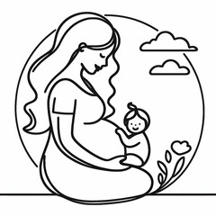 Pregnant Woman in one continuous line drawing. Healthy pregnancy and birth lovely baby symbol in simple linear style. Concept for Happy Mother day banner. Editable stroke. Doodle vector illustration