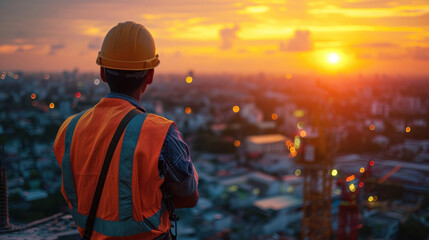 technician watching team of workers on high house structure