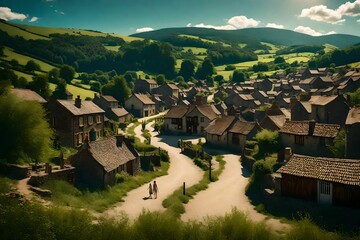 Obraz premium village in the valley of mountains