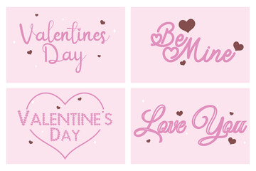 Happy Valentine's Day, Lover phrase hand drawn write. Retro font text girly inscription clipart. Love shape typography template set. Sticker design. Trendy vector illustration.