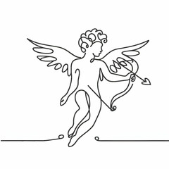 Continuous one line drawing of cupid, valentine's day in simple linear style. Doodle outline vector illustration