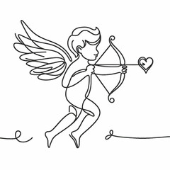 Fototapeta premium Continuous one line drawing of cupid, valentine's day in simple linear style. Doodle outline vector illustration