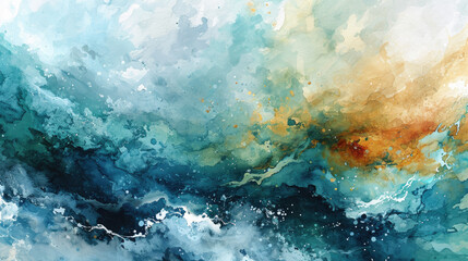 Abstract watercolor background combining green, blue and brown colors