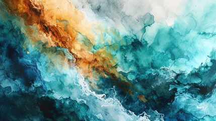 Abstract watercolor background combining green, blue and brown colors