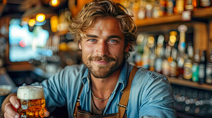Obraz premium Portrait of a man sitting at a bar counter in a pub