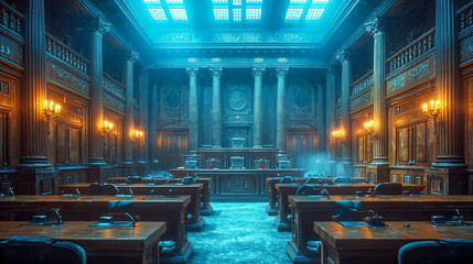Interior of a courtroom or law enforcement office, law enforcement office, courthouse or law enforcement office