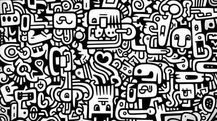 Fototapeta premium Funny doodle seamless pattern, artistic background